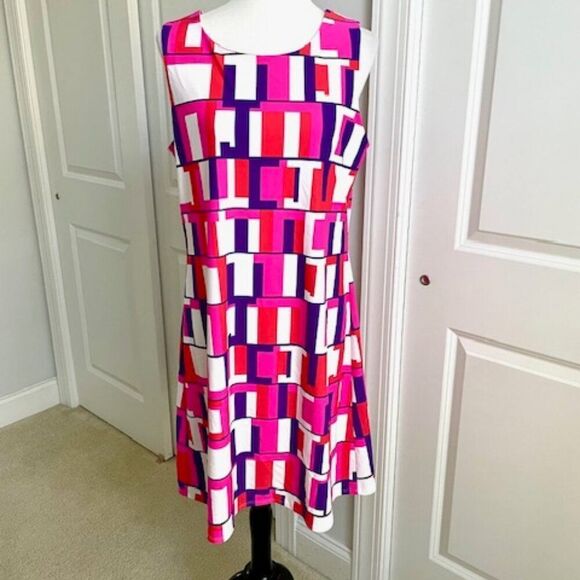 NWT Jude Connally Geometric Shift Dress Beth JC Blocks Pink Purple Dress Size XL - Picture 1 of 12